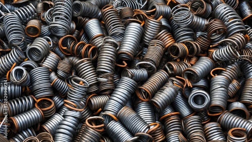 Poster a close-up view of coiled metal springs in various sizes showcasing their texture and intricate desi