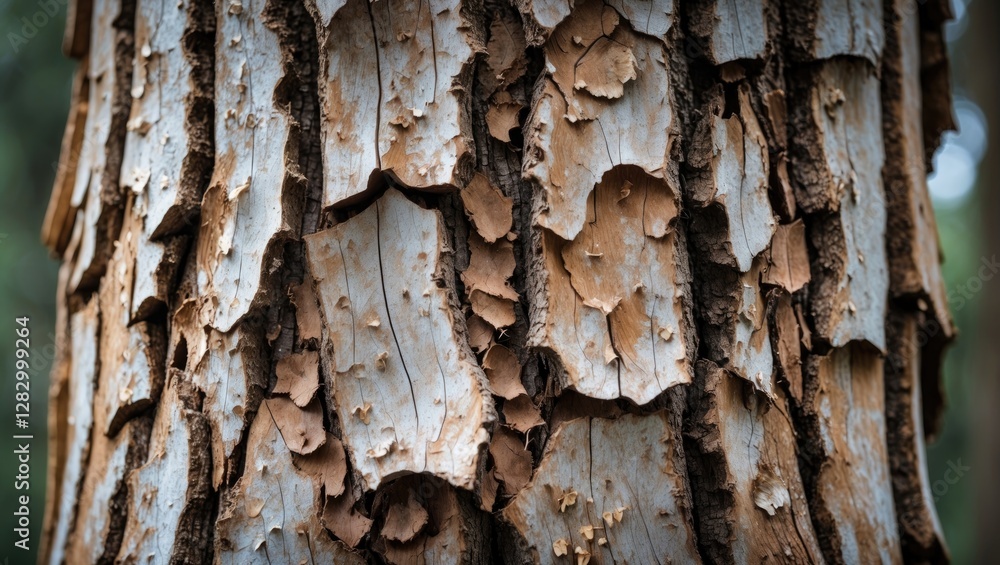 Aufkleber Detailed close-up of tree bark texture showing rich patterns and natural color variations in a forest setting