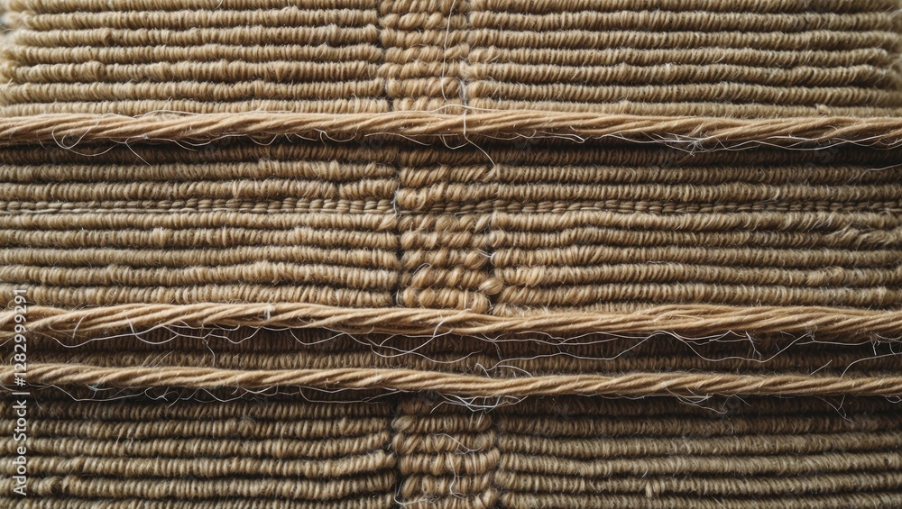 Poster Textured close-up of stacked natural fiber rolls with visible threads and patterns for textile and craft backgrounds