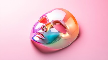 Shiny Futuristic Transparent Alien Mask with Colorful Gradient. Generative AI