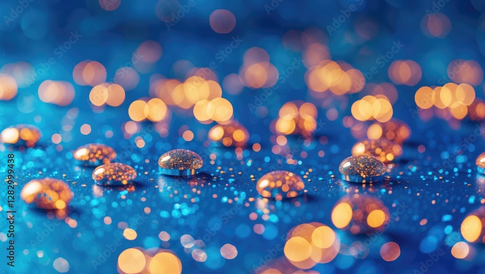 Aufkleber colorful bokeh with glittering circular reflections on a blue background featuring defocused droplet