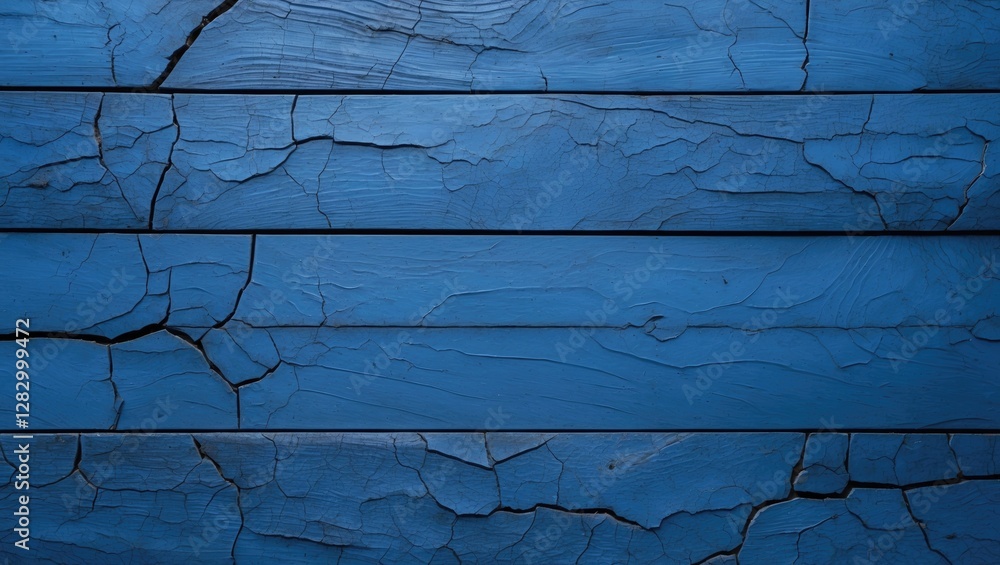 Poster blue wooden surface with cracked texture and horizontal planks background for design and decoration 