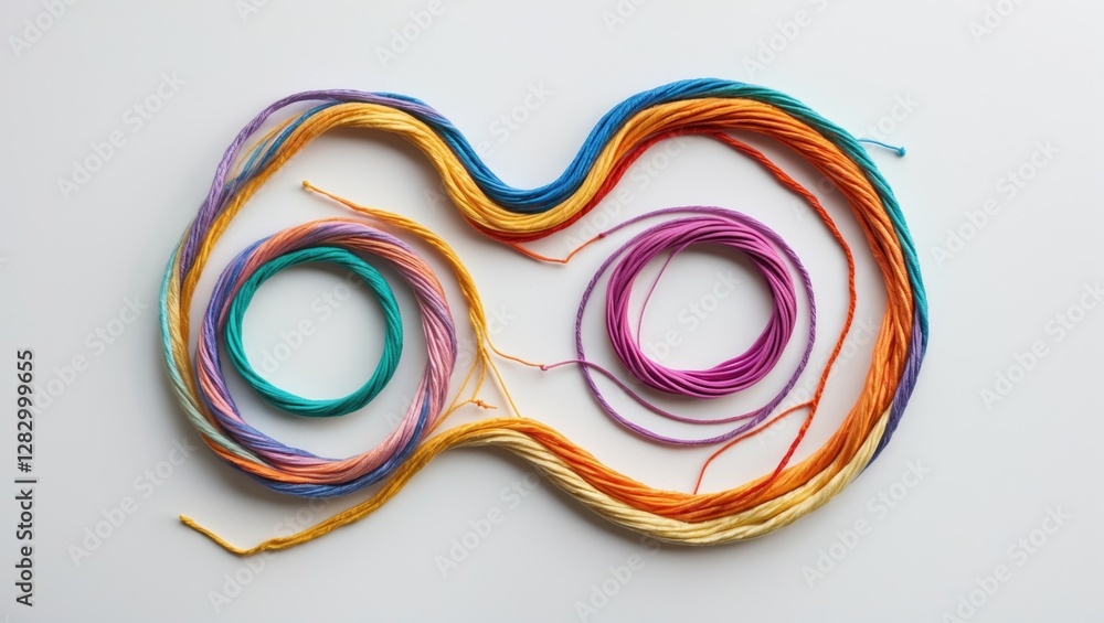 Poster colorful threads arranged abstractly on a white background showcasing creativity and texture for art