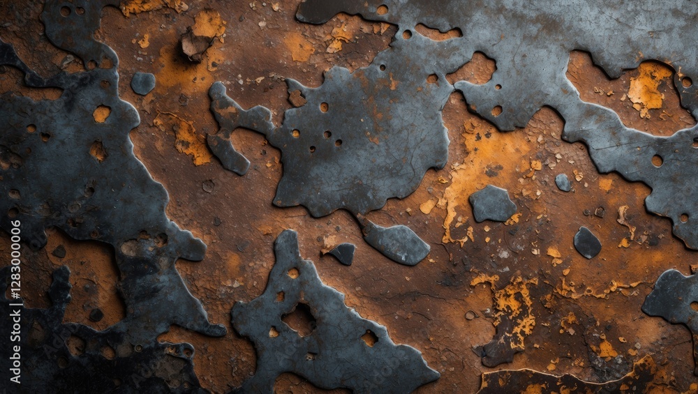 Poster rusty aged metal surface with textured patterns and contrasting colors perfect for backgrounds or de