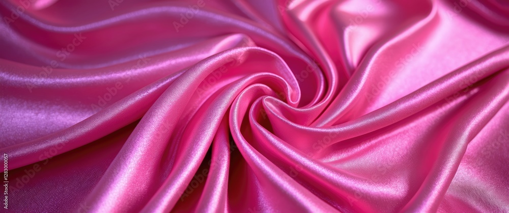 Poster pink satin fabric with smooth texture and draped appearance, displaying soft sheen and subtle folds