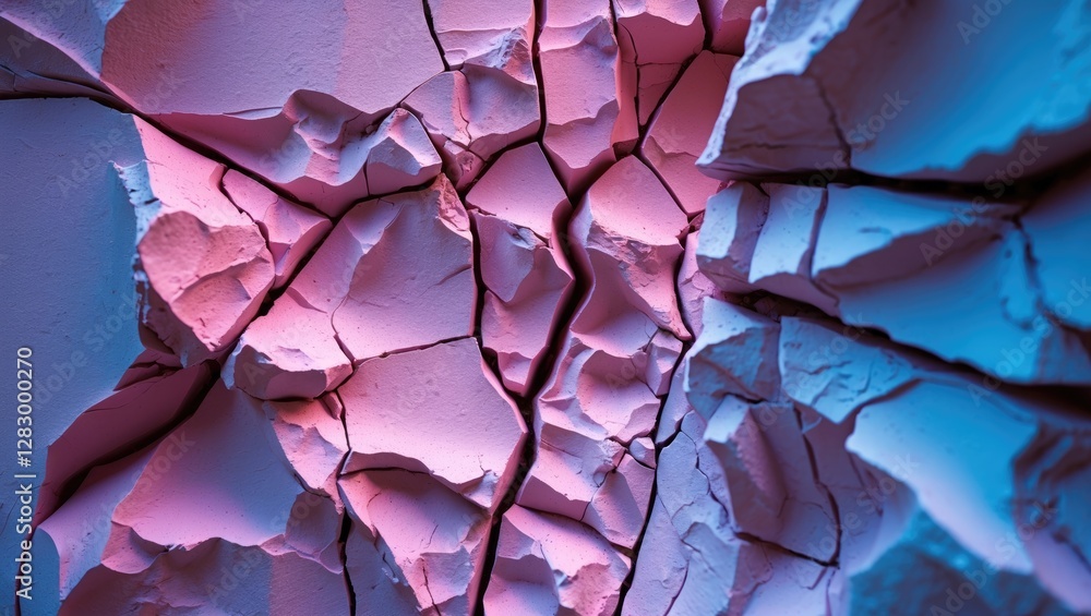 Poster cracked and peeling paint texture in shades of pink and blue with intricate patterns and layered det