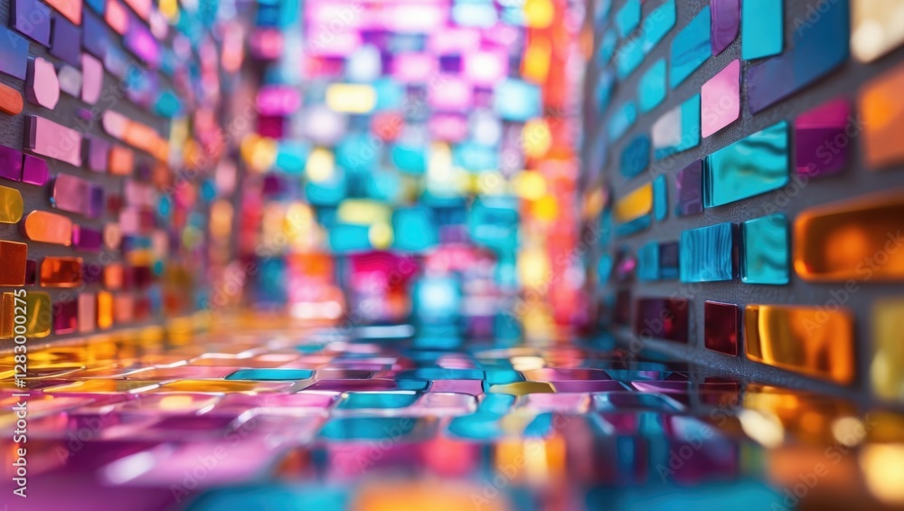 Aufkleber vibrant abstract mosaic wall with colorful tiles creating a blurred background texture for artistic 