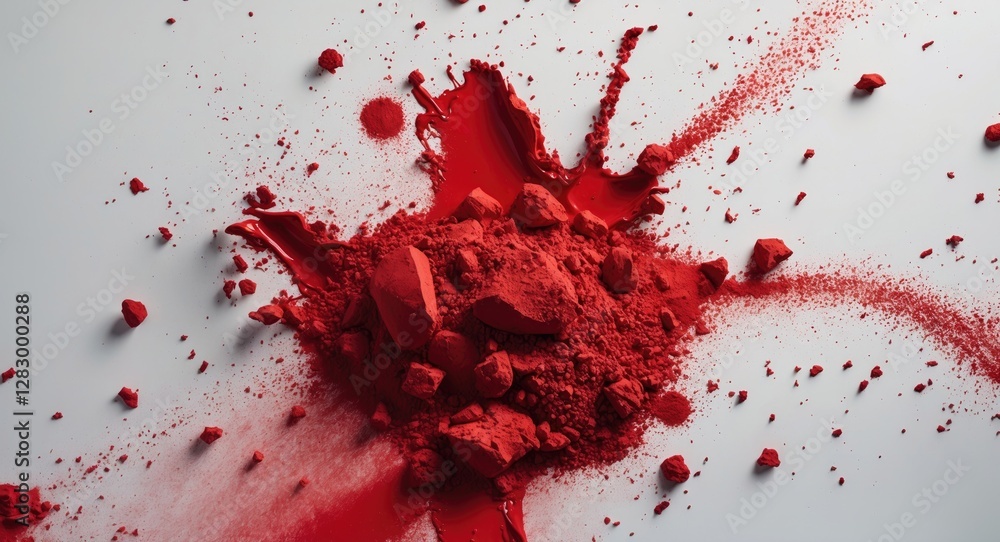 Poster vibrant red powder explosion on a clean white background showcasing texture and color dynamics for a