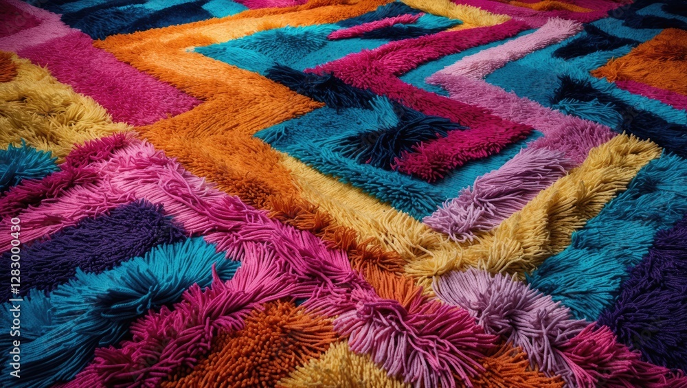 Poster vibrant abstract carpet texture in bold colors featuring geometric patterns for creative design back
