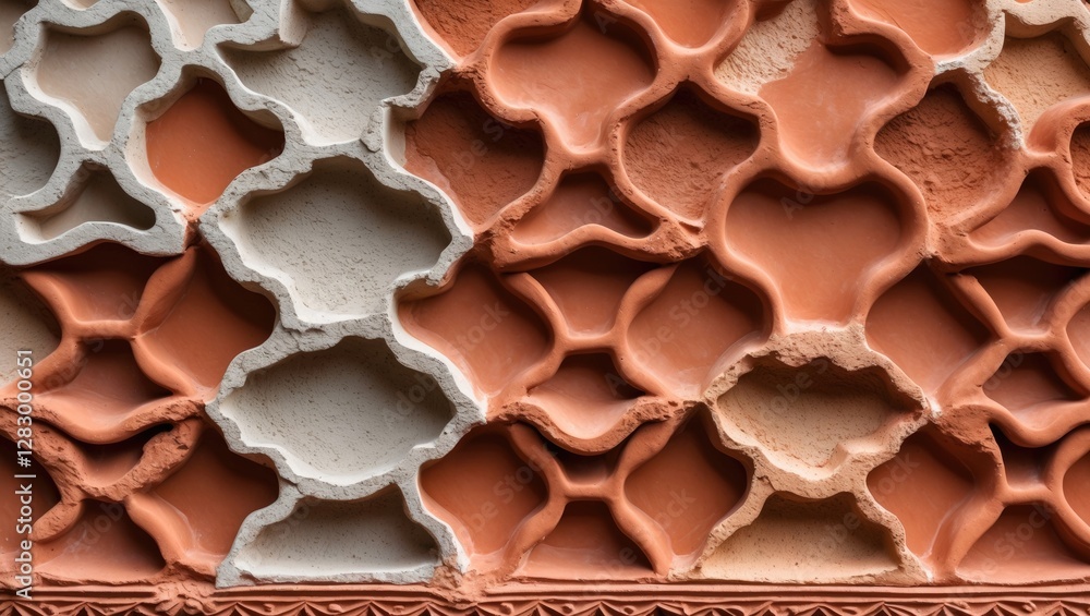 Poster decorative wall texture with geometric patterns in earth tones featuring a mix of terracotta and lig
