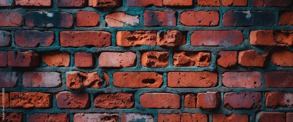 Poster red brick wall with uneven texture and various shades of orange and brown displaying weathered and a