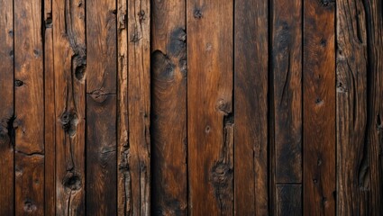 Obraz premium Vintage brown wood wall texture highlighting grain and knots for rustic design projects or background elements.