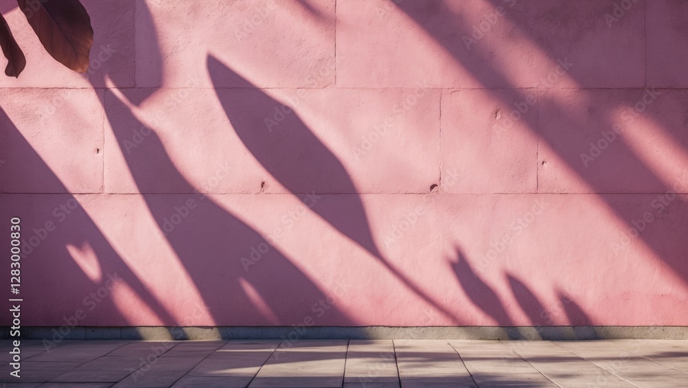 Aufkleber abstract shadows of leaves creating a striking pattern on a textured pink concrete wall highlighting