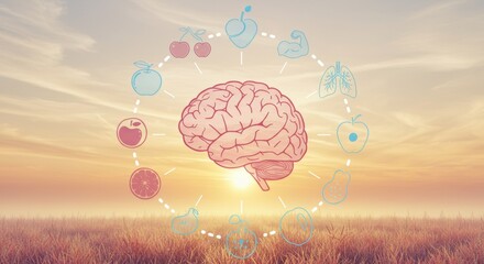Brain health and wellness conceptual illustration landscape format