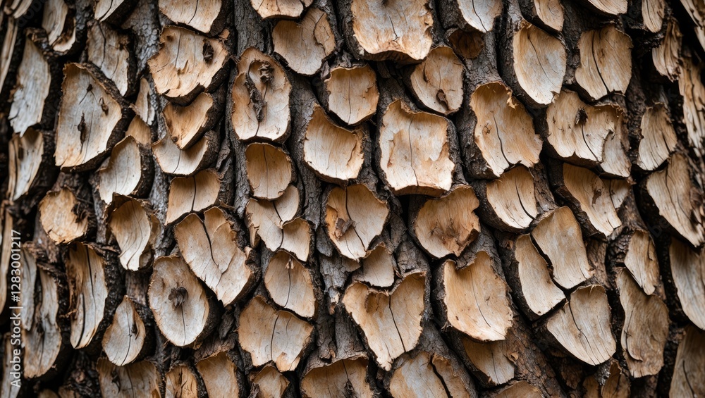 Poster Close-up texture of bark with distinctive patterns and irregular shapes on a tree trunk in natural environment