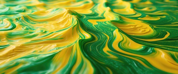 Vibrant abstract texture showcasing dynamic yellow and green swirls creating a captivating visual background for artistic design projects.