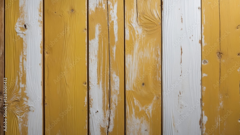 Poster distressed wooden planks with alternating yellow and white colors forming a textured background patt