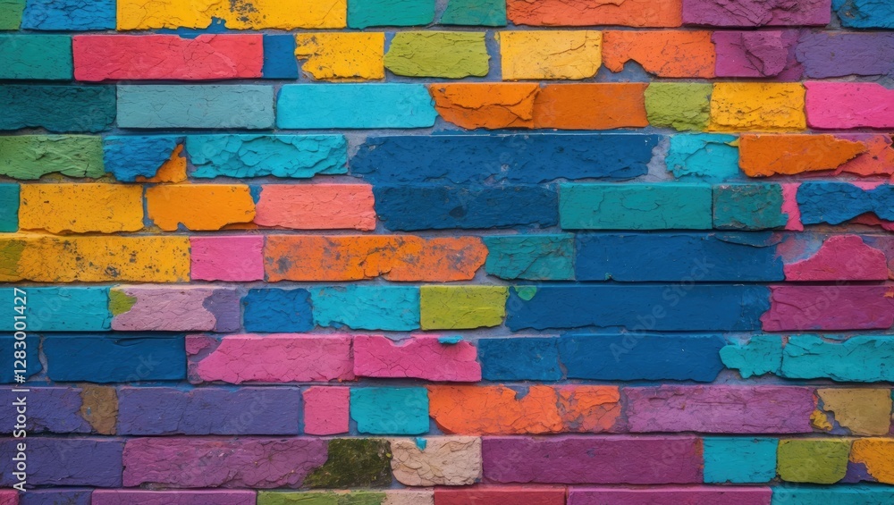 Poster vibrant abstract wall texture featuring a colorful array of painted bricks ideal for creative backgr