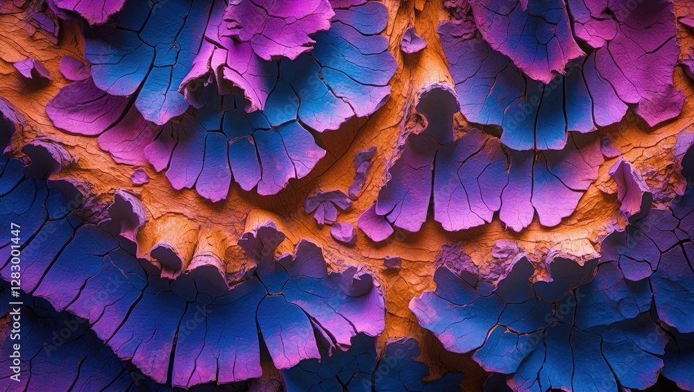 Poster colorful abstract bark texture with purple and blue hues and intricate patterns on natural surface c