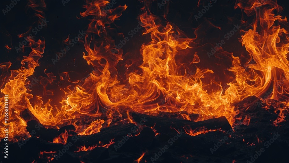 Poster fiery abstract background showcasing vibrant orange flames with dynamic textures and glowing embers 