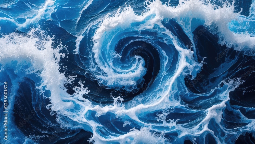 Poster abstract swirling ocean waves blue white texture natural background for design and creative projects