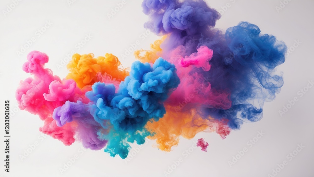 Poster colorful abstract smoke clouds on a white background creating a vibrant and dynamic visual effect fo