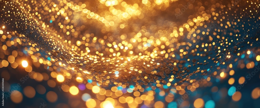 Poster golden shimmering bokeh lights creating a textured abstract background ideal for festive or luxuriou