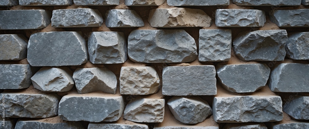Aufkleber Textured stone wall made of irregular gray slate bricks arranged in a structured pattern