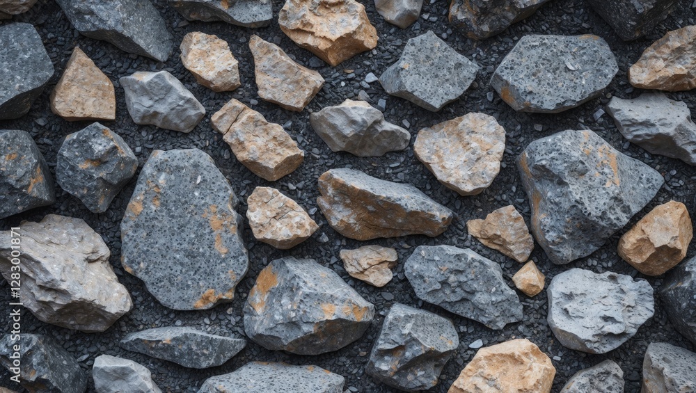 Aufkleber textured background of grey and beige stones with various shapes and sizes arranged closely together