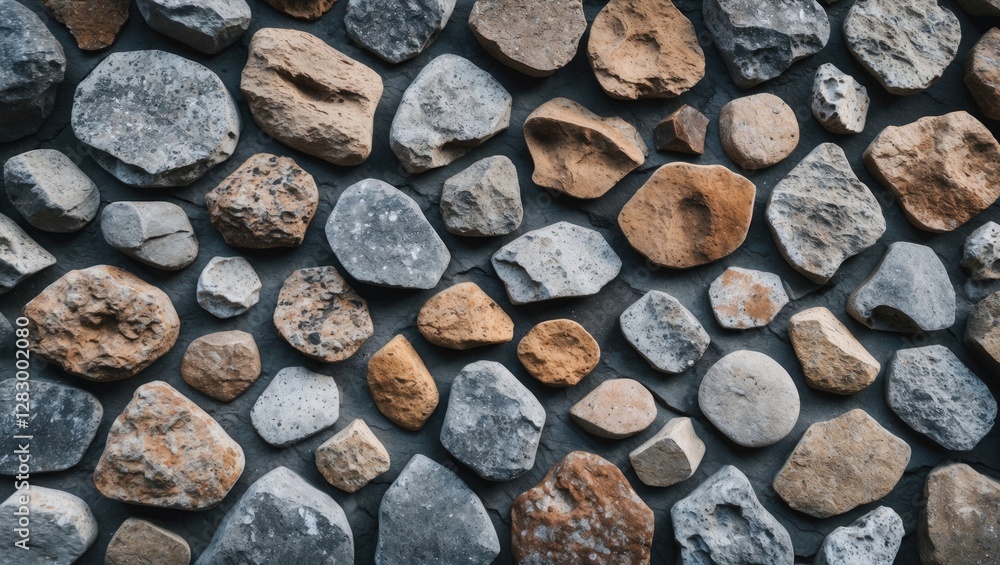 Poster various textured stones arranged on a surface showcasing natural colors and patterns.