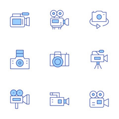 Camera icons set. Line Duotone style, editable stroke. camera, switch camera, video camera