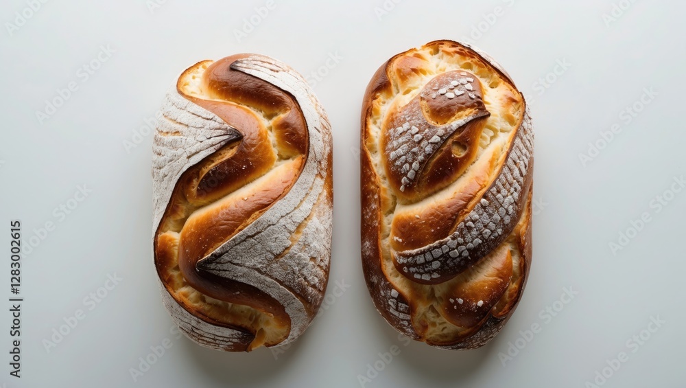 Poster artisan rustic breads with unique shapes and textures on a white background