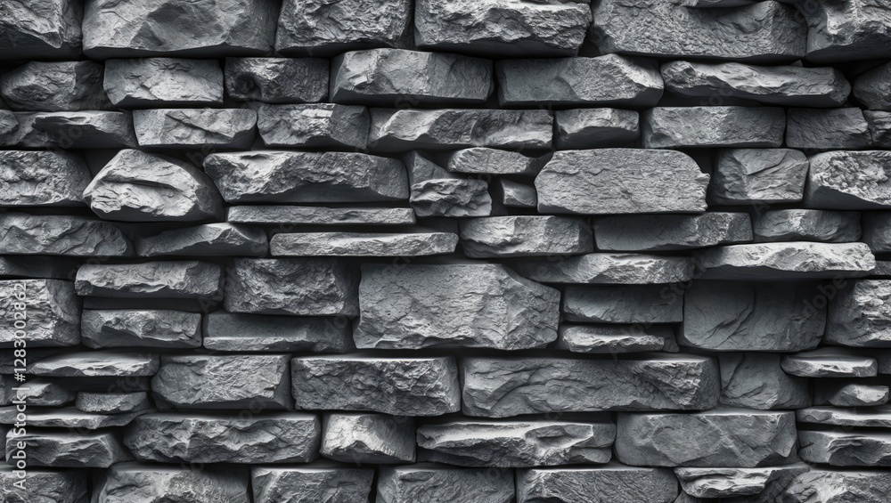Poster textured dark stone wall with irregularly shaped gray stones stacked in a horizontal pattern for arc