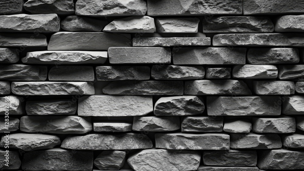 Aufkleber Dark stone wall texture with natural uneven surfaces and varied stone shapes for architectural and design applications.