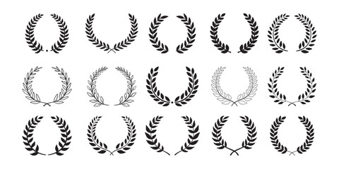 Laurel wreath. Set outline silhouette hand drawn laurel wreaths isolated Doodle floral frames.