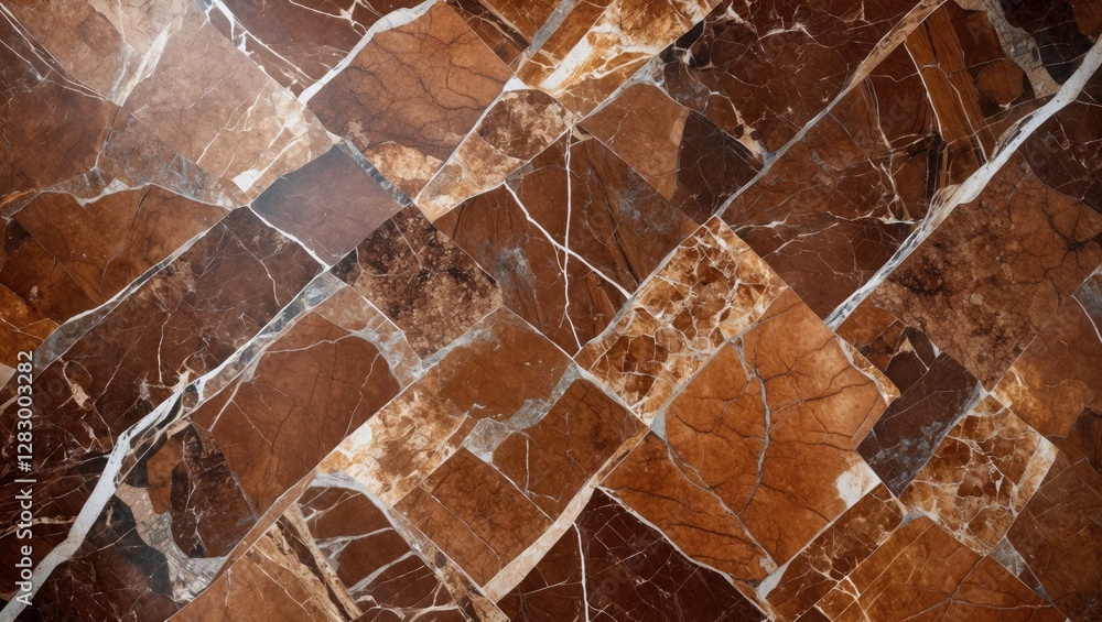 Poster Brown marble tile background with varied textures and natural patterns in a geometric layout