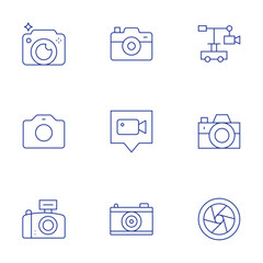 Camera icons set. Thin Line style, editable stroke. camera T, camera crane, camera, video call, photo camera, camera shutter