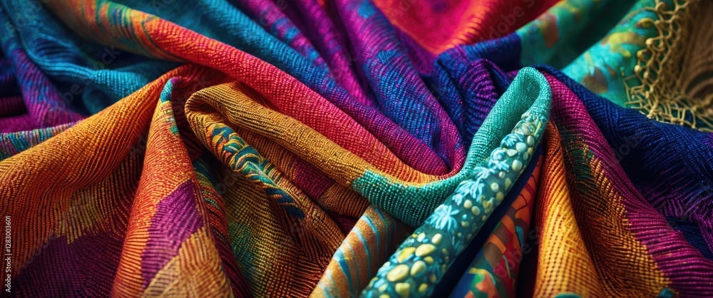 Aufkleber vibrant textile texture macro shot showcasing intricate patterns and rich colors for fashion and int