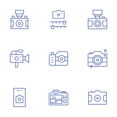 Camera icons set. Thin Line style, editable stroke. camera T, photo camera, camera, video camera