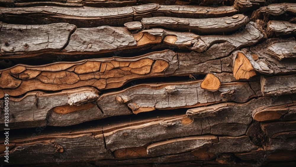 Poster close-up view of textured old wooden bark showcasing natural patterns and colors for rustic backgrou