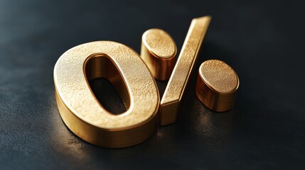 Gold percentage sign on a dark surface representing zero percent interest rate for financial concepts and promotions