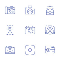 Camera icons set. Thin Line style, editable stroke. camera, camera tripod, photo camera, focus