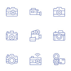 Camera icons set. Thin Line style, editable stroke. camera, photo camera, video camera