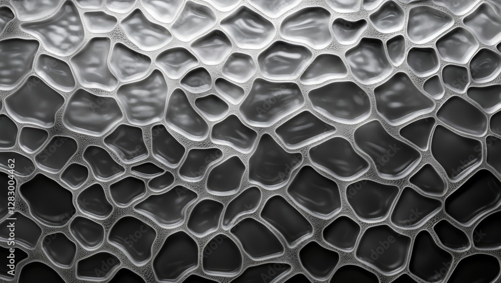 Poster textured black and white patterned glass background with organic shapes creating an abstract visual 