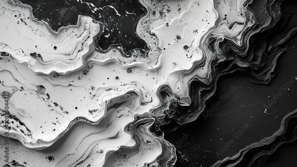 Poster monochrome abstract texture with layered patterns in black and white for artistic backgrounds or des