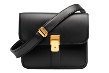 Stylish black handbag with gold clasp and strap