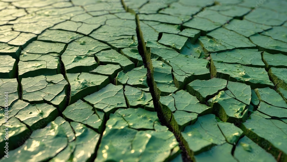 Aufkleber cracked textured surface of green paint with deep fissures and dry patterns indicating age and weathering