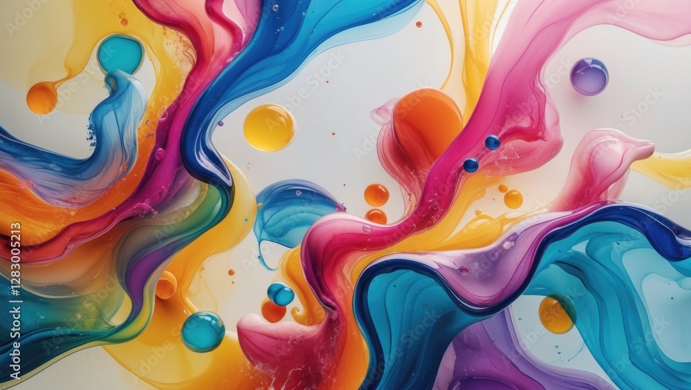 Aufkleber abstract colorful fluid art design with swirling patterns and vibrant paint drops on a white backgro