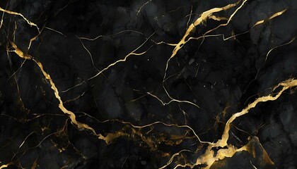 Abstract Black Marble Waves With Striking Gold Accents