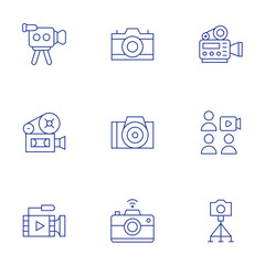Camera icons set. Thin Line style, editable stroke. video camera, camera T, conference, camera